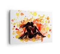 Impression sur Toile 70x50cm Tableaux Image Couple Kiss Multicolore lune de miel
