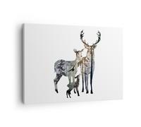 Impression sur Toile 70x50cm Tableaux Image Deer famille sauvagerie illustration
