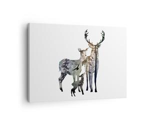 Impression sur Toile 70x50cm Tableaux Image Deer famille sauvagerie illustration