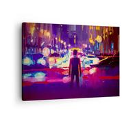 Impression sur Toile 70x50cm Tableaux Image futuriste graphiques ville éclairage