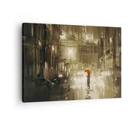 Impression sur Toile 70x50cm Tableaux Image illustration désastre Rue Pluie