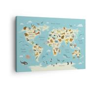 ARTTOR Tableau sur Toile Décoratif 70x50 cm Enfants Carte du Monde - 4860 | Animaux Monde Carte Impression sur Toile Décoration Murale Art Mural Toile Imprimée Salon Chambre Cuisine ARTTOR
