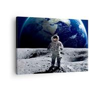 Moderne Impression sur Toile Astronaute Lune Terre espace Image Tableau Decoration Murale 70x50cm Deco Cadre Décoration Salon Chambre Horizontal Tableaux Decoratifs Muraux Art Wall AA70x50-2864