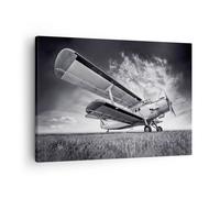Impression sur Toile 70x50cm Tableaux Image Photo Avion An-2 Noir Et Blanc