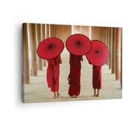 Impression sur Toile 70x50cm Tableaux Image Photo Bhoutan Parapluie Rouge