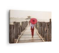 Impression sur Toile 70x50cm Tableaux Image Photo Birmanie Parapluie Pont
