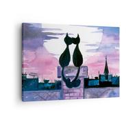 Impression sur Toile 70x50cm Tableaux Image Photo Chats toit amour animal
