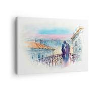 Impression sur Toile 70x50cm Tableaux Image Photo Couple Amour Ville Pont