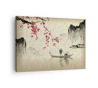 Moderne Impression sur Toile Fleur Cerises Japon Image Tableau Decoration Murale 70x50cm Deco Cadre Décoration Salon Chambre Cuisine Horizontal Tableaux Decoratifs Muraux Art Wall Decor AA70x50-5020