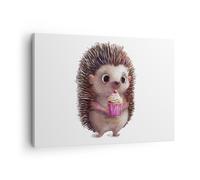 Impression sur Toile 70x50cm Tableaux Image Photo Hérisson Cupcake Pour Enfants