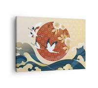 Moderne Impression sur Toile Hérons Soleil Mer Image Tableau Decoration Murale 70x50cm Deco Cadre Décoration Salon Chambre Cuisine Horizontal Tableaux Decoratifs Muraux Art Wall Decor AA70x50-4821