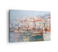 Impression sur Toile 70x50cm Tableaux Image Photo Île Bateaux Port Decoration