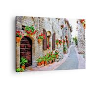Impression sur Toile 70x50cm Tableaux Image Photo Italie rue fleurs histoire