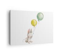 Impression sur Toile 70x50cm Tableaux Image Photo Lapin Ballons Pour Enfants