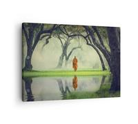 Impression sur Toile 70x50cm Tableaux Image Photo Moine Forêt Brouillard