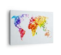 Impression sur Toile 70x50cm Tableaux Image Photo Monde Carte Coloré continents