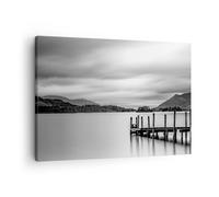Impression sur Toile 70x50cm Tableaux Image Photo Noir Et Blanc Paysage Lac