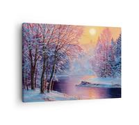 Impression sur Toile 70x50cm Tableaux Image Photo Pétrole Hiver Rivière