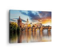 Impression sur Toile 70x50cm Tableaux Image Photo Prague pont histoire rivière