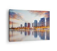 Impression sur Toile 70x50cm Tableaux Image Photo Rivière Gratte-ciel Vue Eiffle