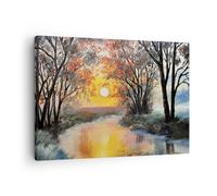 Impression sur Toile 70x50cm Tableaux Image Photo Rivière Soleil Arbres