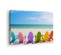 Impression sur Toile 70x50cm Tableaux Image Photo Sunbed rivage Floride Été