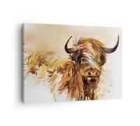 Impression sur Toile 70x50cm Tableaux Image Photo Taureau Scotch Aquarelle