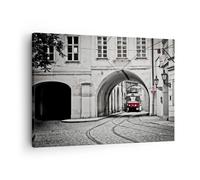 Impression sur Toile 70x50cm Tableaux Image Photo Tchèque Tramway Prague