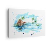 Impression sur Toile 70x50cm Tableaux Image Photo Tropiques eau bungalow rivage