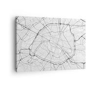 Tableau sur Toile Décoratif 70x50 cm Noir et Blanc Carte du Monde - 4868 | Ville Carte Paris Impression sur Toile Décoration Murale Art Mural Toile Imprimée Salon Chambre Cuisine ARTTOR