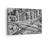 Impression sur Toile 70x50cm Tableaux Image Photo Ville Gratte-ciel Autoroute
