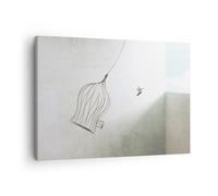 Impression sur Toile 70x50cm Tableaux Image Photo Vol Oiseau Cage Art Decoration