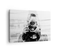 Impression sur Toile 70x50cm Tableaux Image Photographe Noir Et Blanc Double