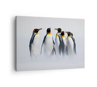 Impression sur Toile 70x50cm Tableaux Image Pingouins Hiver Neige Promenade