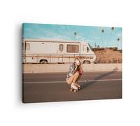 Impression sur Toile 70x50cm Tableaux Image Voyage Femme Patins À Roulettes