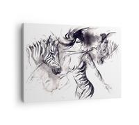 Impression sur Toile 70x50cm Tableaux Image Zèbres mouvement élégance femme