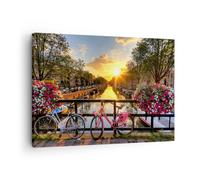 Moderne Impression sur Toile Vélos Channel amsterdam l'architecture Image Tableau Decoration Murale 70x50cm Deco Décoration Salon Chambre Horizontal Tableaux Decoratifs Muraux Art Wall AA70x50-3081
