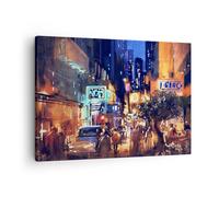 Impression sur Toile 70x50cm Tableaux Voiture personnes restaurant vie nocturne