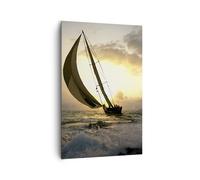 Impression sur Toile 80x120cm Tableaux bateau coucher du soleil le soleil