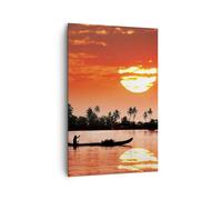 Impression sur Toile 80x120cm Tableaux Canal bateau culture coucher de soleil
