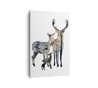 Impression sur Toile 80x120cm Tableaux Deer famille sauvagerie illustration