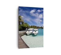 Impression sur Toile 80x120cm Tableaux Île des Maldiviens archipel océan hutte