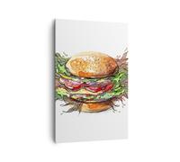Impression sur Toile 80x120cm Tableaux Illustration nourriture hamburger pain