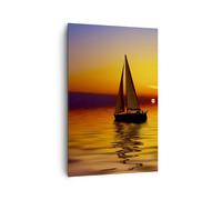 Impression sur Toile 80x120cm Tableaux Image Bateau coucher de soleil paysage