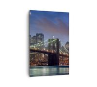Impression sur Toile 80x120cm Tableaux Image Brooklyn Bridge nuit New York City