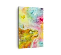 Impression sur Toile 80x120cm Tableaux Image Chat papillon arc-en-ciel magie