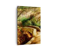 Impression sur Toile 80x120cm Tableaux Image Chemin pont en pierre forêt automne