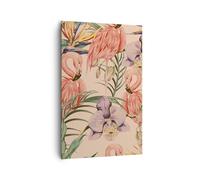Impression sur Toile 80x120cm Tableaux Image Flamingos Plantes oiseaux exotiques