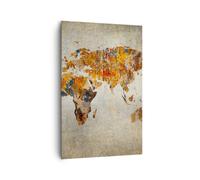 Impression sur Toile 80x120cm Tableaux Image Monde Carte Continents Géographie
