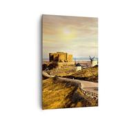 Impression sur Toile 80x120cm Tableaux Image Moulin à vent andalousie paysage